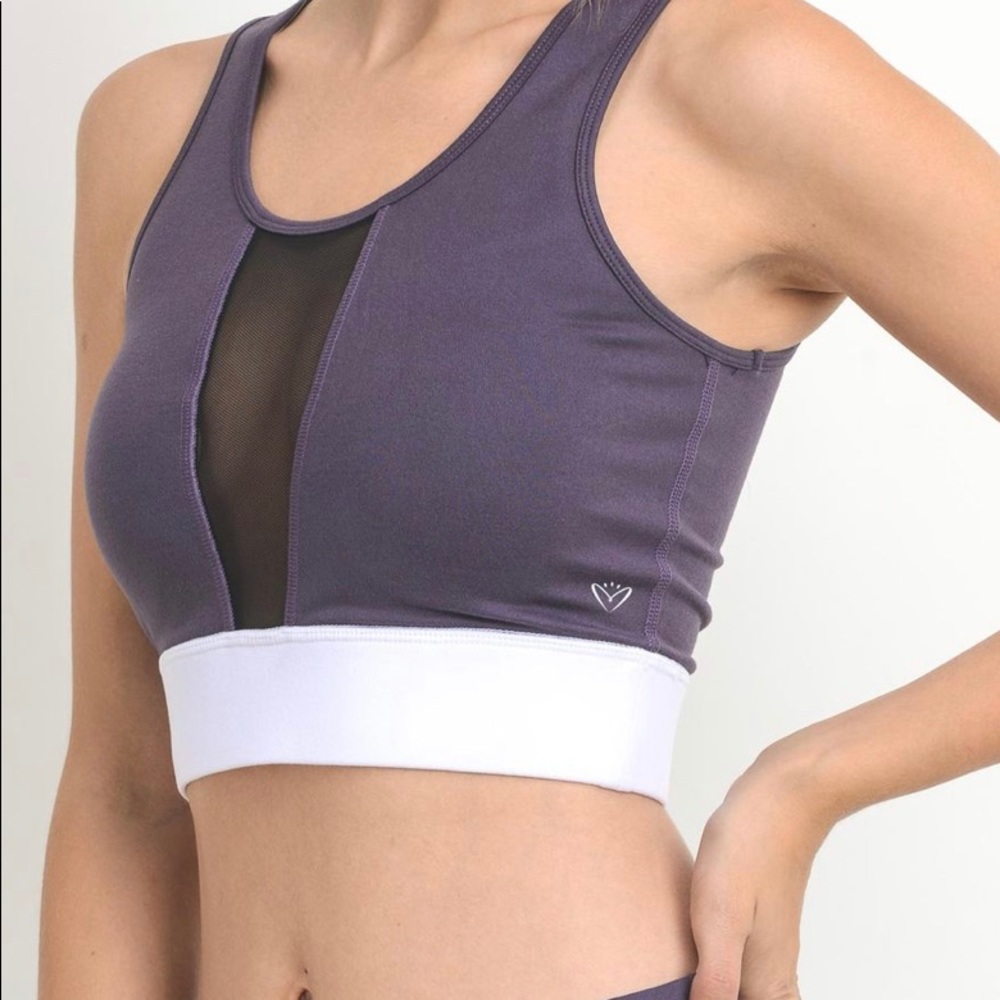 DONATED Purple Mesh Colorblock Sports Bra - Picture 2 of 3